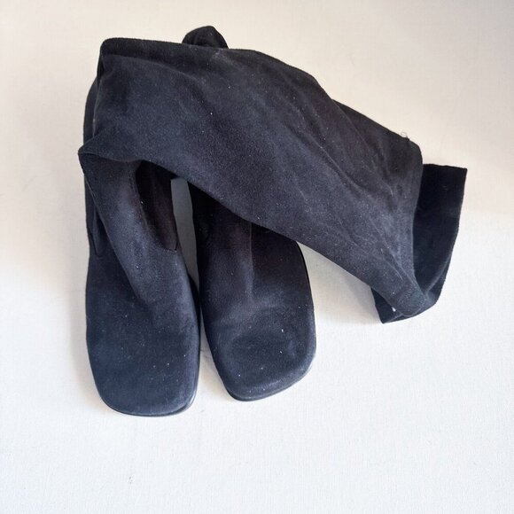 Vintage Franco Sarto Black Sock Pull on Square Toe Boot Heels 8M - Picture 8 of 15